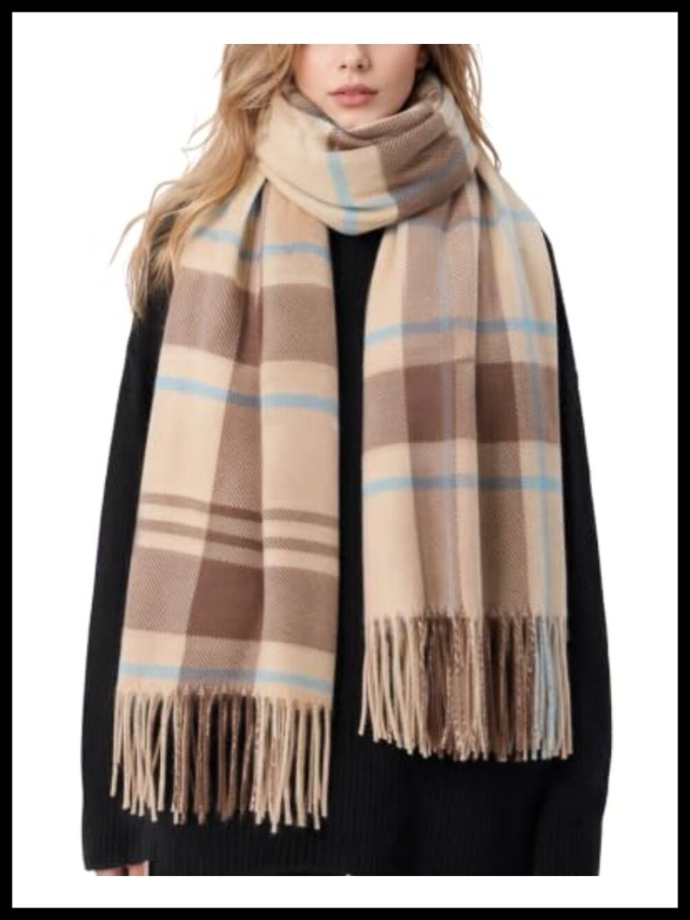 Women's Oversized Plaid Blanket Scarf Shawl Wrap with Tassels 80x27.6"